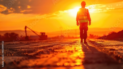 A highway construction worker is putting in tremendous effort while working under the scorching sun

