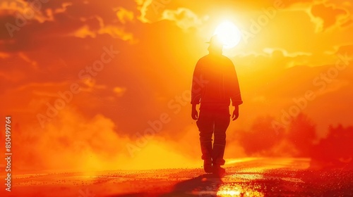 A highway construction worker is putting in tremendous effort while working under the scorching sun
