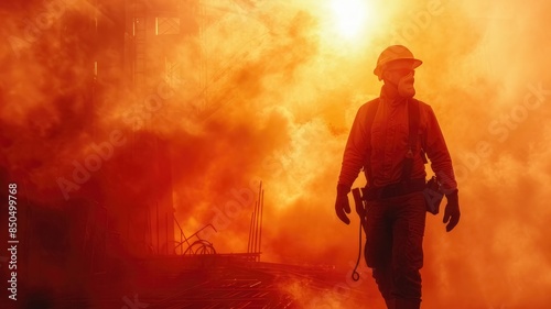 A highway construction worker is putting in tremendous effort while working under the scorching sun
