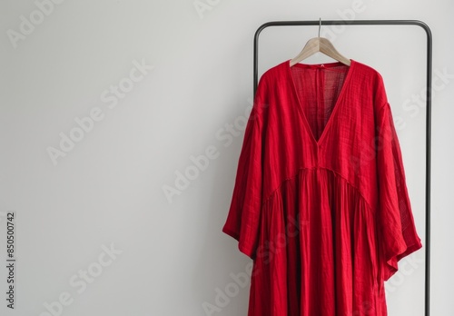 Red Kimono Robe Hanging On Clothes Rack