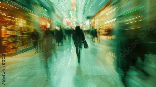 Dynamic Motion Blur. Blurred People in Motion at a Shopping Mall or Retail Store 