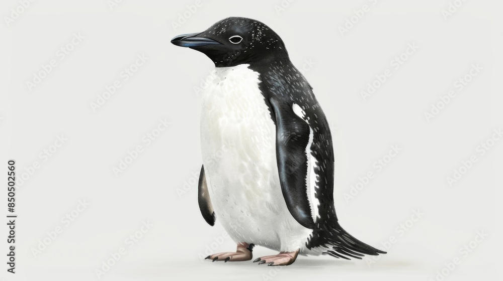 A high-quality 3D rendering of a juvenile penguin standing with a plain white background A high-quality 3D rendering of a juvenile penguin standing with a plain white background