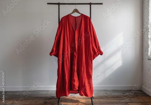 Red Kimono Robe Hanging On Clothes Rack