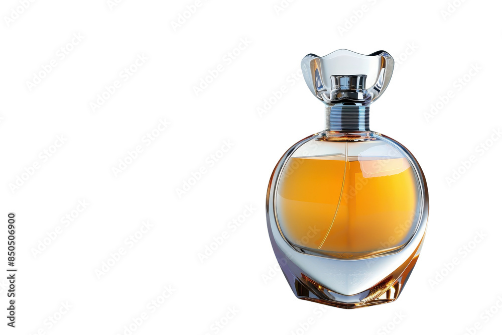Elegant perfume bottle with amber liquid, isolated on a transparent background. Perfect for beauty and fragrance-related media use. Elegant perfume bottle with amber liquid, isolated on a transparent background. Perfect for beauty and fragrance-related media use.