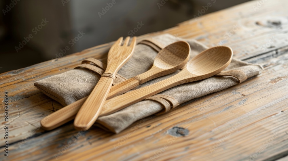 A set of bamboo utensils perfect for packing in a zerowaste lunch. A set of bamboo utensils perfect for packing in a zerowaste lunch.
