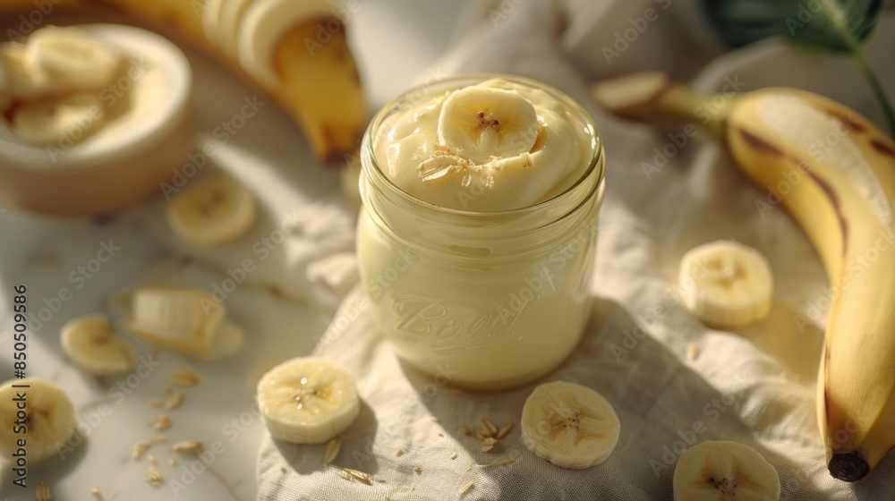 Banana smoothie bowl with fresh slices and oats Banana smoothie bowl with fresh slices and oats