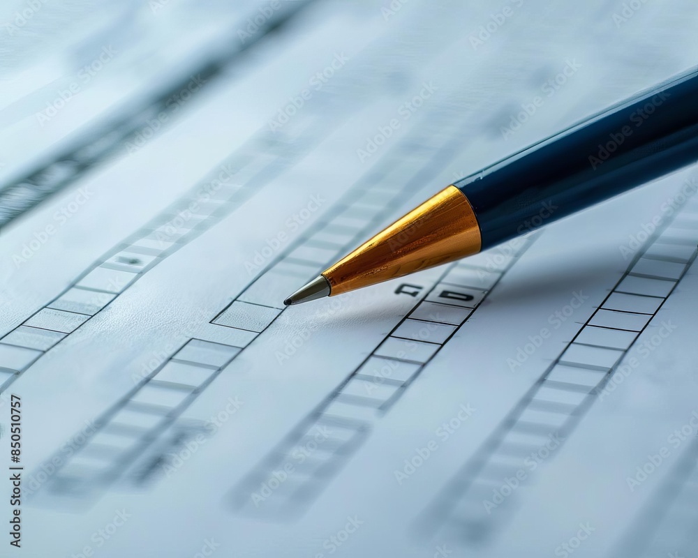 Close-up of a pen on a multiple-choice answer sheet. Ideal for depicting exams, assessments, surveys, or academic testing scenarios. Close-up of a pen on a multiple-choice answer sheet. Ideal for depicting exams, assessments, surveys, or academic testing scenarios.