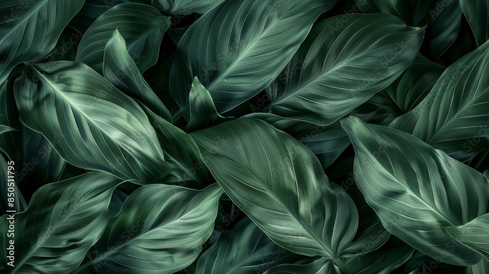 A dense pattern of large, vibrant green tropical leaves close-up, filling the frame with lush foliage A dense pattern of large, vibrant green tropical leaves close-up, filling the frame with lush foliage
