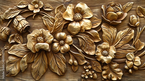 Golden 3D floral wooden wall tiles for a stylish traditional touch. Available in a set from Ceramic Industries.