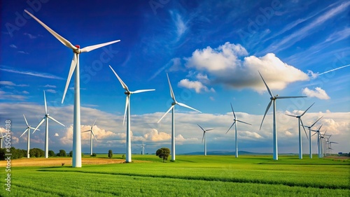A collection of various wind power turbines in a renewable energy field