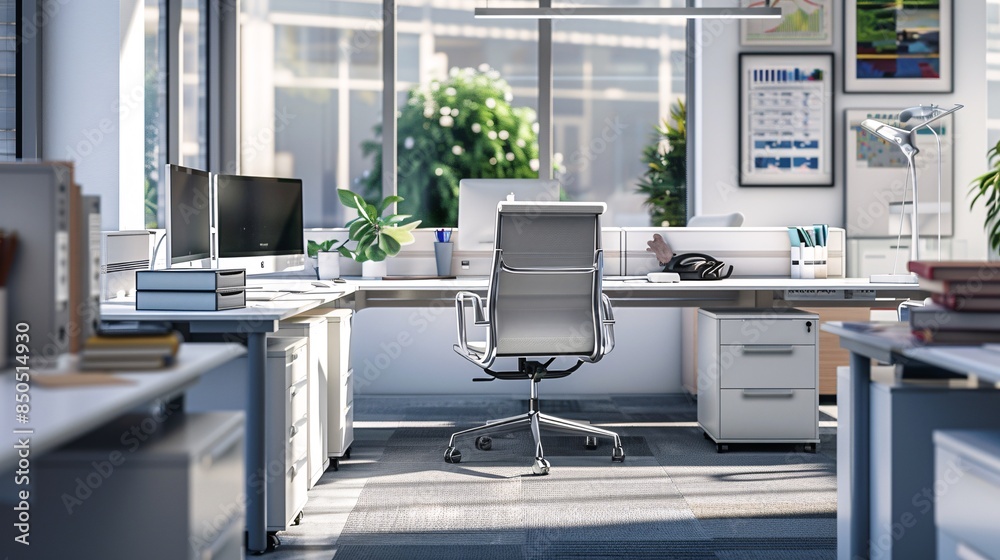 An office setup with accessible features. An office setup with accessible features.