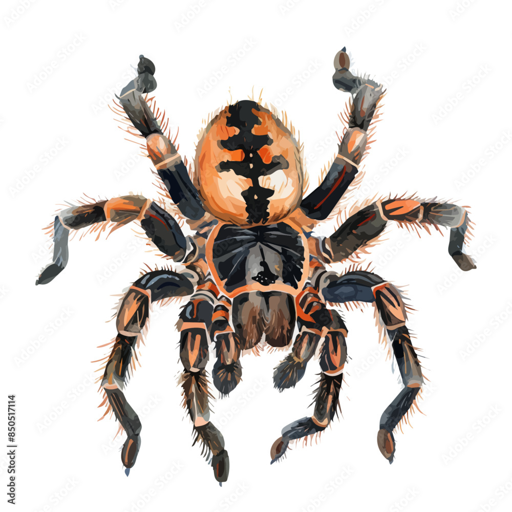 Watercolor drawing clipart of a tarantula Spider, isolated on a white ...