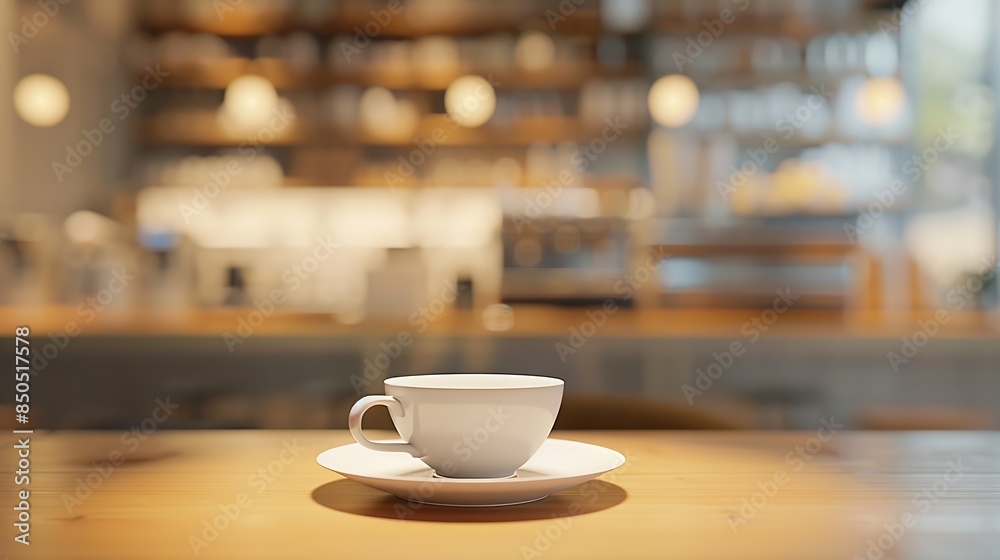 Empty coffee table over defocused coffee shop background with copy space : Generative AI Empty coffee table over defocused coffee shop background with copy space : Generative AI