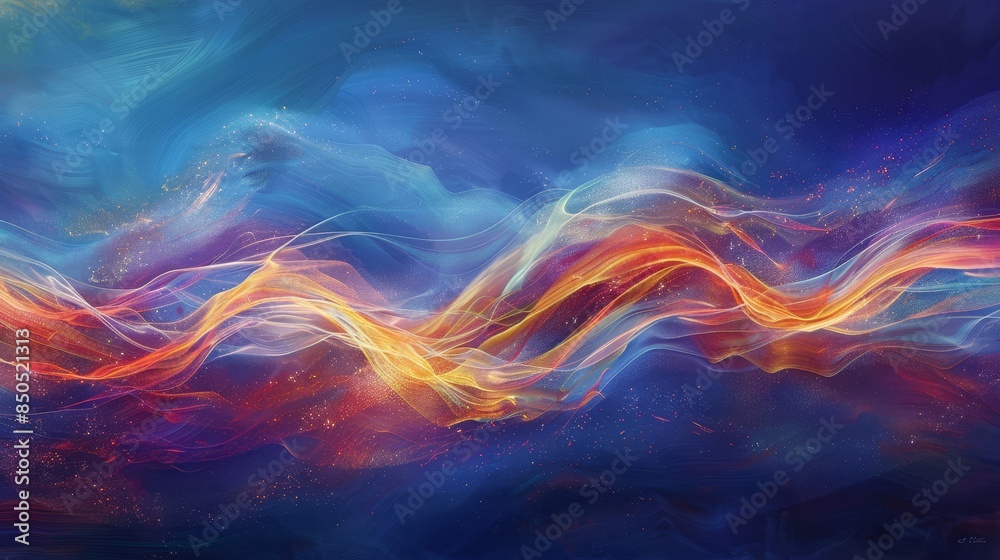 Fototapeta premium Diwali energy with swirling light waves and vibrant colors on indigo backdrop