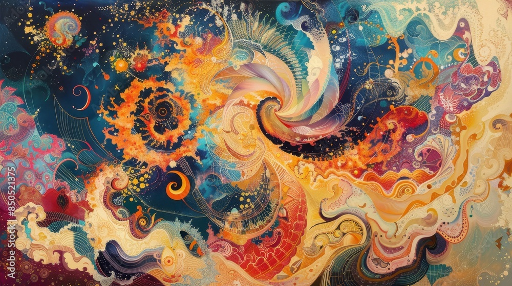 Vibrant patterns and colors swirl capturing Diwali's festive spirit backdrop