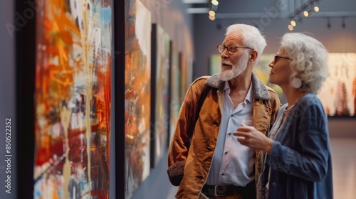 Elderly Couple Admiring Art in Gallery