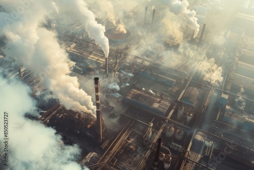 Birds Eye View of an Industrial Zone Emitting Smoke During Active Production Hours