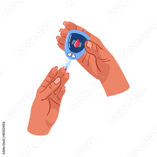 World diabetes day in November. person using glucometer and keeping blood sugar levels in check. drop for diabetes testing. Medical concept art. equipment. health monitoring, wellness gadgets