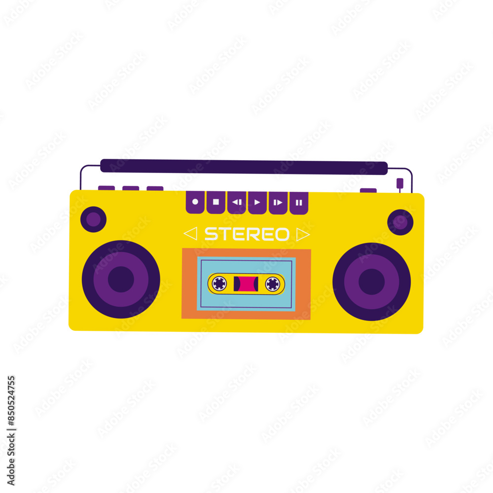 90s retro elements. Retro tape recorder for audio tapes. Color illustration in flat style. Aesthetics of the 90s