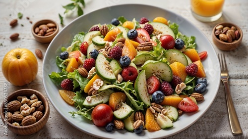keto salad with vegetables on a table with spoon on the right side