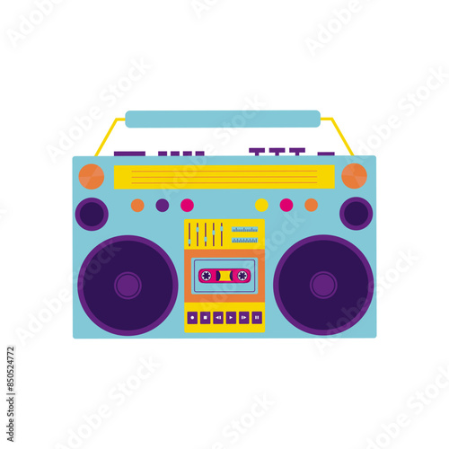 90s retro elements. Retro tape recorder for audio tapes. Color illustration in flat style. Aesthetics of the 90s
