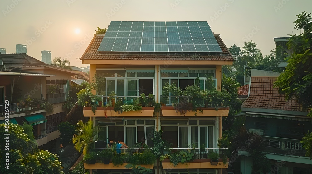 Fototapeta premium Asian Engineers Installing Solar Panels on Residential Apartment Building