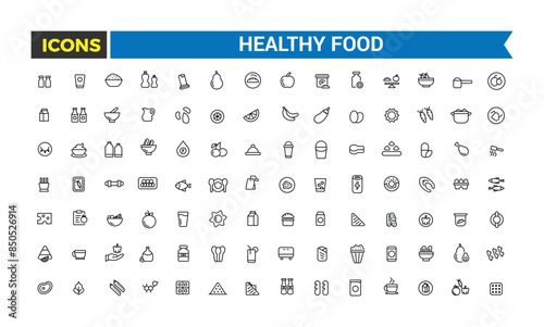 Healthy Food Icon Set. Halal Food icon collection. Outline icons pack.