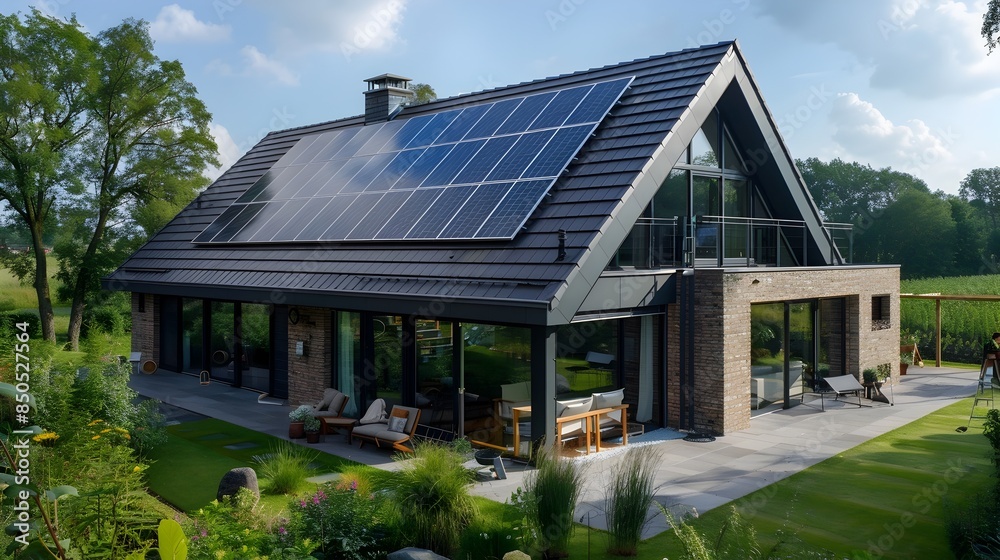 Solar Power Installation Teamwork by European Engineers on Country House Solar Power Installation Teamwork by European Engineers on Country House