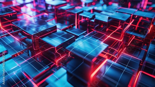 Wallpaper Mural Abstract Composition of Cubes with Neon Light Torontodigital.ca