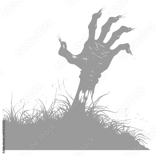 Emerging Zombie Hand: Grayscale Horror Graphic