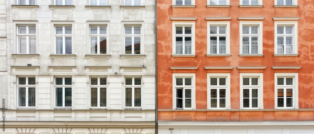 A charming European building facade featuring ornate windows and a balcony, blending traditional design with the allure of an old-world city atmosphere A charming European building facade featuring ornate windows and a balcony, blending traditional design with the allure of an old-world city atmosphere