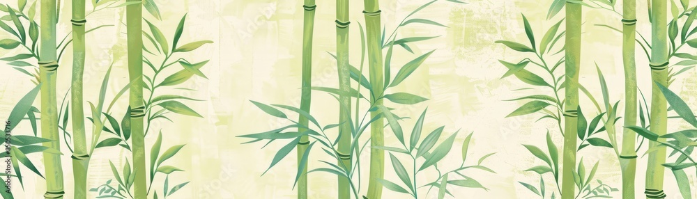 Obraz premium Bamboo border, muted greens, flat design, repeating pattern