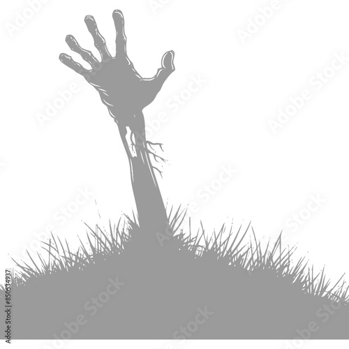 Emerging Zombie Hand: Grayscale Horror Silhouette in Grass.