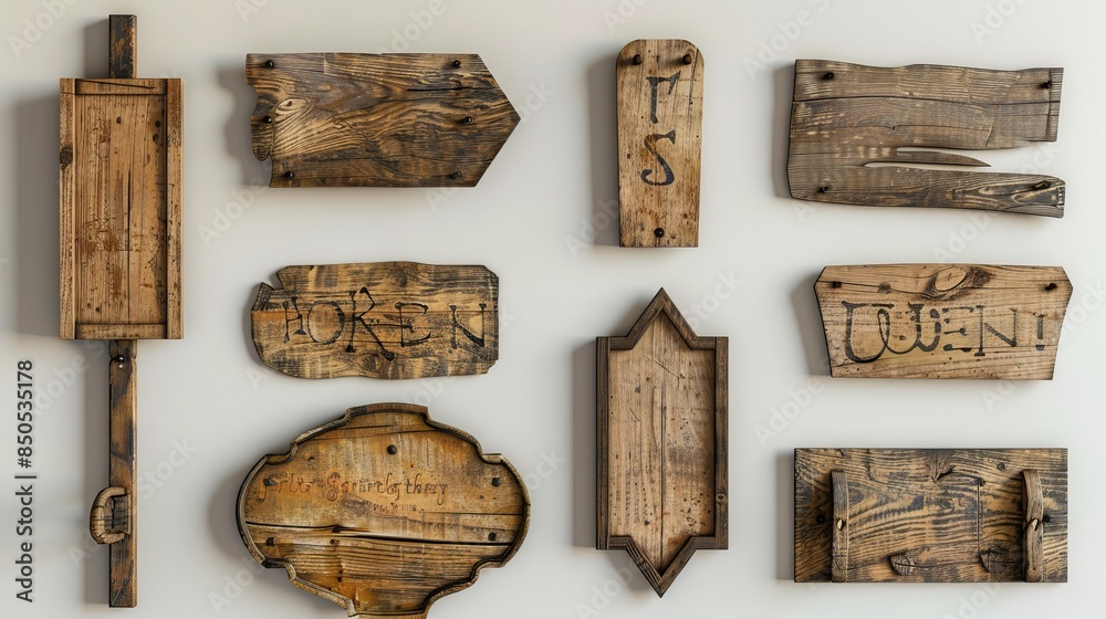 Rustic Sign Texture Wooden signboards in various shapes with realistic textures, perfect ...