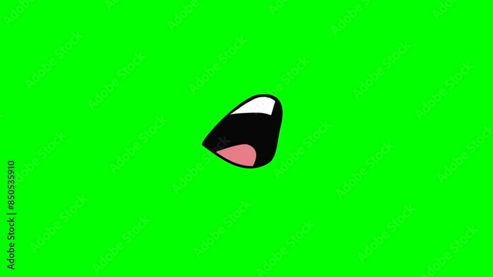 Cartoon talking simply mouth or funny face for side green screen insert, chroma key green screen motion graphics stock video 3D animation. Ultra high resolution.