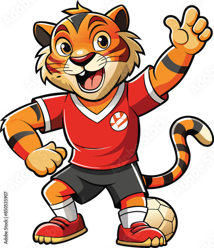 tiger in soccer ball uniform cartoon character vector illustration, the mascot for a soccer team photo