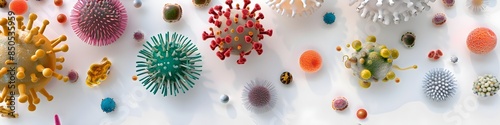 bacteria and viruses, cute illustrations and drawings of microorganisms, funny and cute, colorful, of different types and shapes