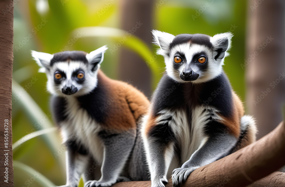 Fototapeta premium Lemurs in their natural environment. High-quality photos for magazine covers, desktop wallpapers, photo wallpapers, screensavers. High-quality photos