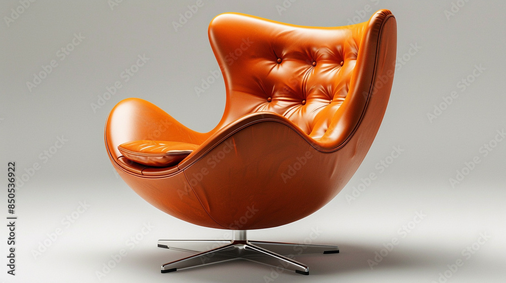 orange brown egg chair with a comfortable leather seat and metal base orange brown egg chair with a comfortable leather seat and metal base