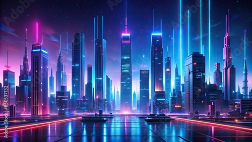 Futuristic digital of a neon cyberpunk cityscape, scifi, fantasy, futuristic, art, tech, technology, wallpaper, future © tammanoon