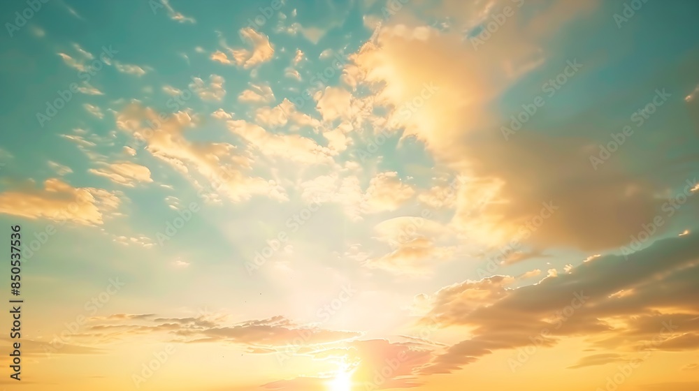 Obraz premium Beautiful Vivid sky painted by the sun leaving bright golden shadesDense clouds in twilight sky in winter eveningImage of cloud sky on evening timeEvening Vivid sky with clouds : Generative AI