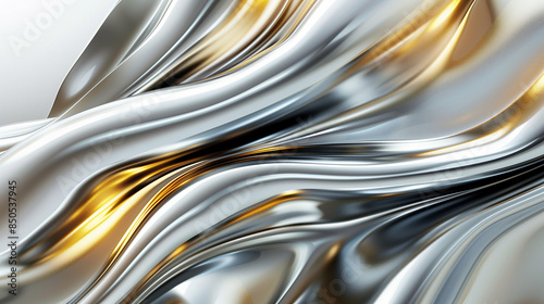 Flowing liquid metal abstract background, featuring glistening silver and gold waves, sleek and dynamic appearance