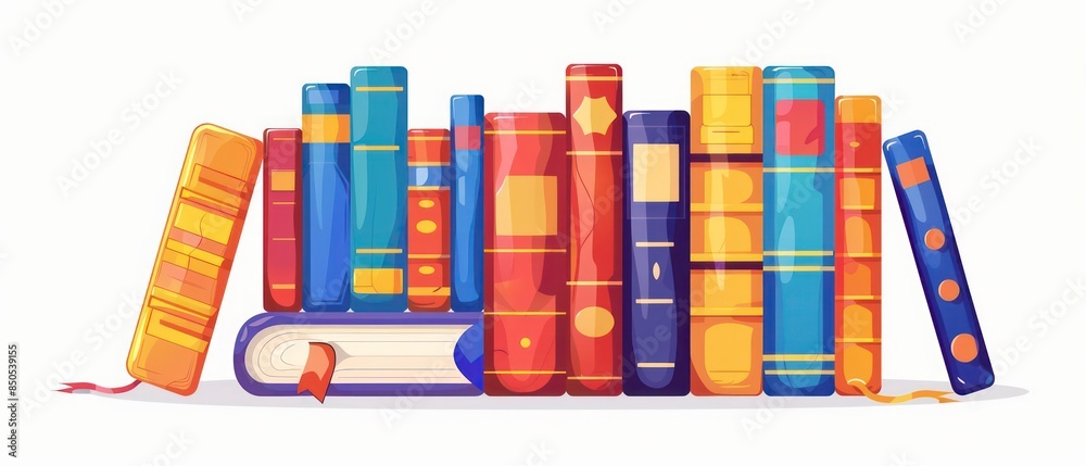 Naklejka premium A illustration of organized row of books in a school library, offering a wealth of information and imagination. Encourages academic pursuits and intellectual growth