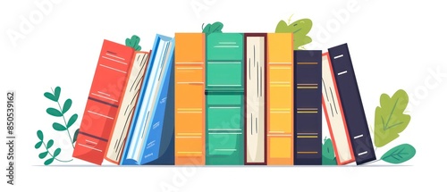 A illustration of organized row of books in a school library, offering a wealth of information and imagination. Encourages academic pursuits and intellectual growth