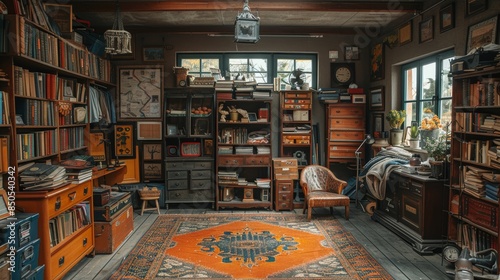 Cozy Room Filled with Books and Vintage Items Highlighting Nostalgia and Comfort