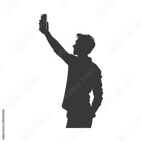Silhouette of a man taking a selfie, arm raised, modern style.