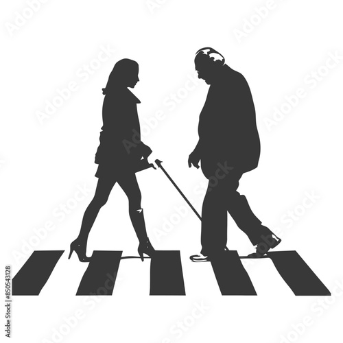 Silhouette Crosswalk: Woman Helping Blind Man with Cane