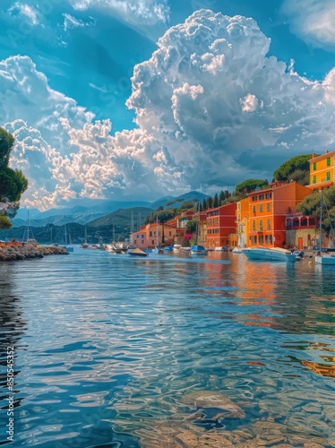 Colorful Italian Harbor With Boats on a Sunny Day