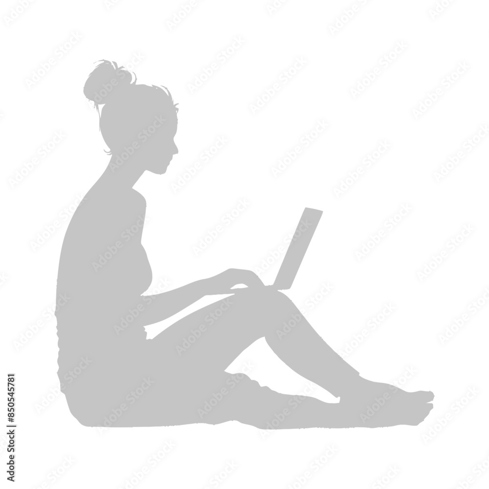 silhouette elderly woman playing on laptop while sitting cross legged silhouette elderly woman playing on laptop while sitting cross legged