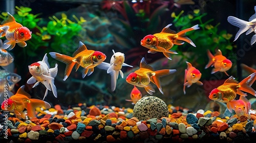 goldfish in an aquarium with reflections : Generative AI photo